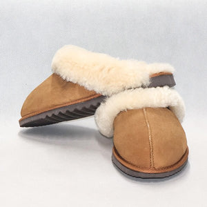 Beautiful NZ Womens Sheepskin Scuffs with Fluffy Collar - ShopNZ