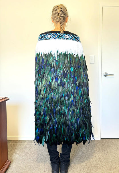 Beautiful Paua Blue Māori Korowai Full Length Cloak - ShopNZ