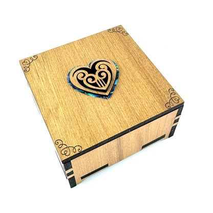 Beautiful Rimu and Paua Shell Koru Heart Box - ShopNZ