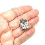 Beautiful Sterling Silver Maori Kete Bag Necklace with Pounamu Greenstone - ShopNZ