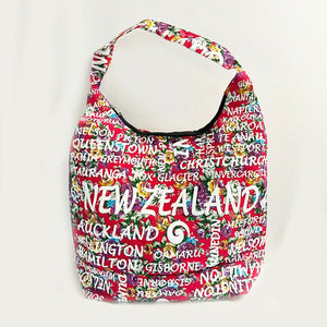 BIG Red NZ Souvenir Shoulder Bag with Cities Print - ShopNZ