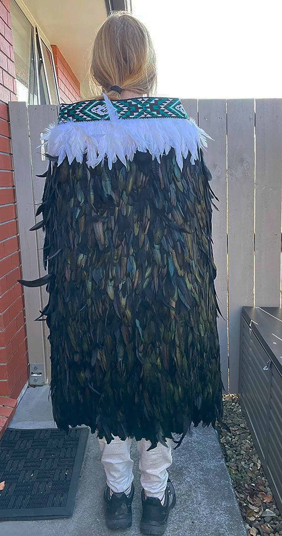 Black Maori Korowai Feather Cloak with Emerald Taniko - ShopNZ