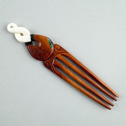 Bone and Wood Maori Heru Comb with Pikorua - ShopNZ