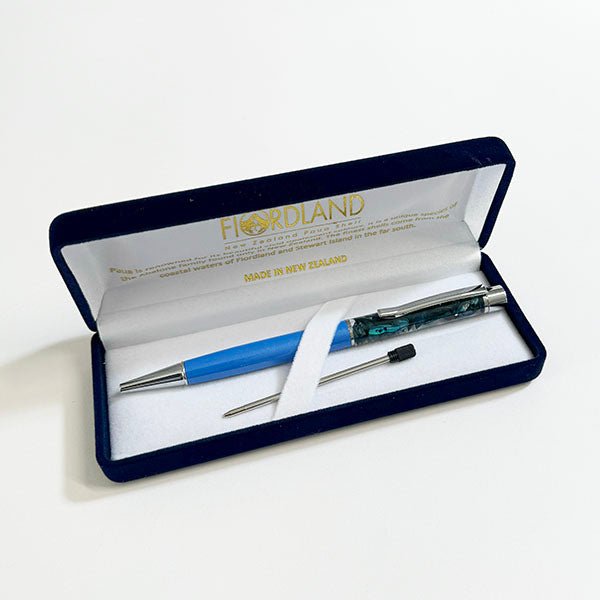 Boxed NZ Ballpoint Pen with Floating Paua Shell Pieces - ShopNZ