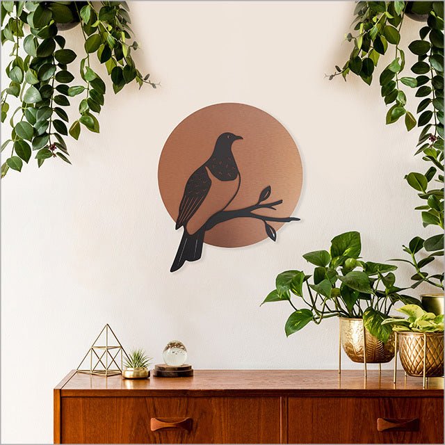 Brushed Copper ACM Kereru Bird Circle Wall Art - ShopNZ