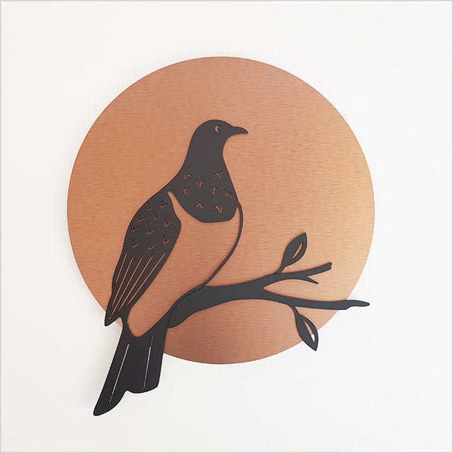 Brushed Copper ACM Kereru Bird Circle Wall Art - ShopNZ