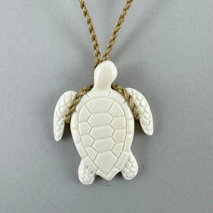 Carved Bone Turtle Necklace with String Cord - ShopNZ
