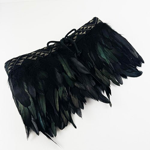 Child Size Short Maori Black Korowai with Gold Trimmed Taniko - ShopNZ