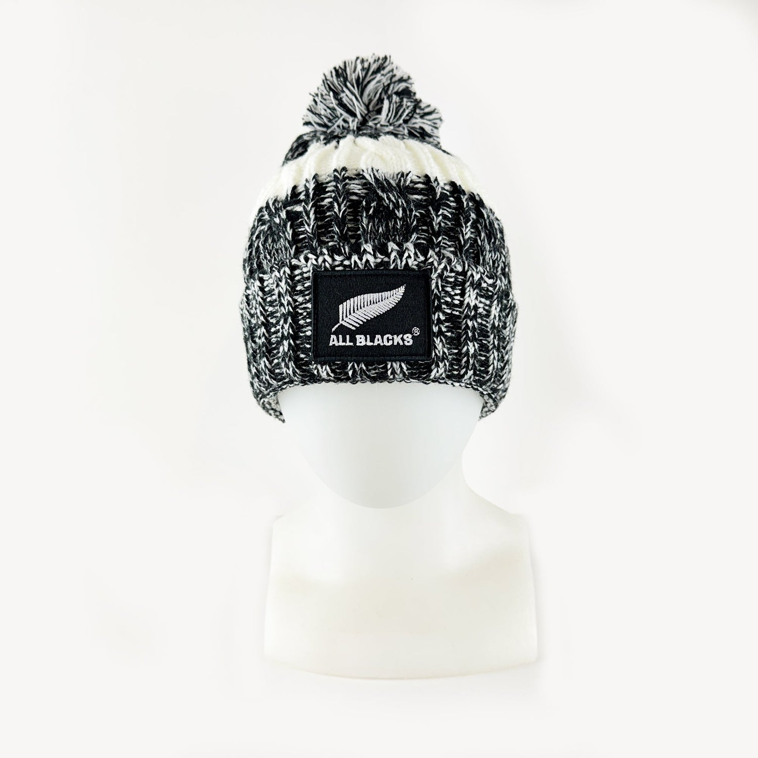 Cosy All Blacks Rugby Two Tone Knit Beanie Hat with Pompom - ShopNZ