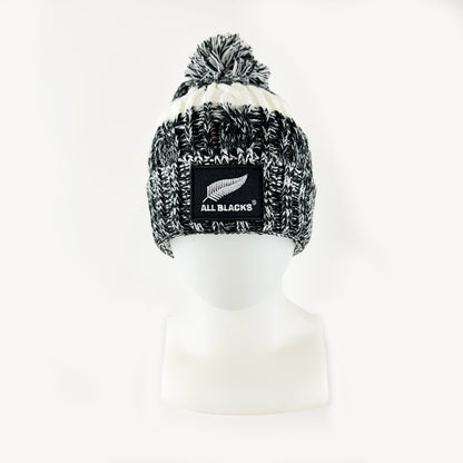 Cosy All Blacks Rugby Two Tone Knit Beanie Hat with Pompom - ShopNZ