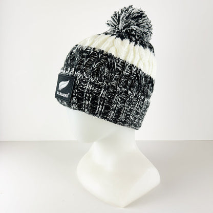 Cosy All Blacks Rugby Two Tone Knit Beanie Hat with Pompom - ShopNZ