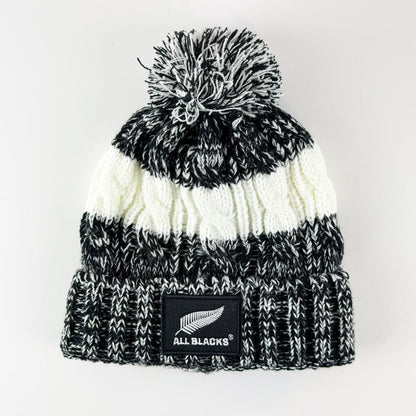 Cosy All Blacks Rugby Two Tone Knit Beanie Hat with Pompom - ShopNZ