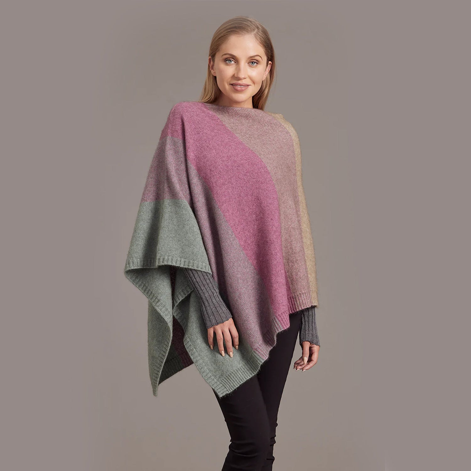 Cosy Colourful Merino Possum Silk Ombre Poncho - ShopNZ