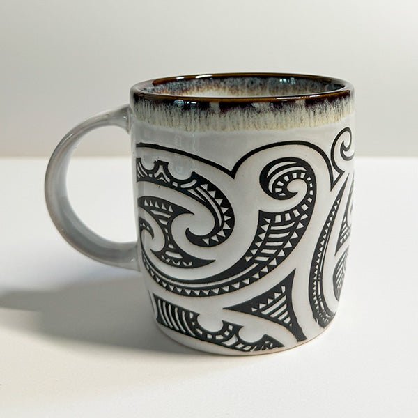 Cream NZ Maori Tattoo Stoneware Mug - ShopNZ