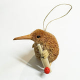 Cute Brush Kiwi Bird Xmas Ornament with Cricket Bat and Ball - ShopNZ