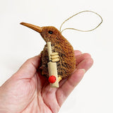 Cute Brush Kiwi Bird Xmas Ornament with Cricket Bat and Ball - ShopNZ