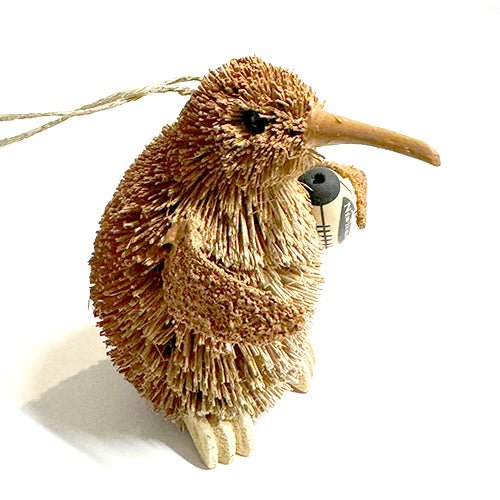 Cute Brush Kiwi Bird Xmas Ornament with Rugby Ball - ShopNZ