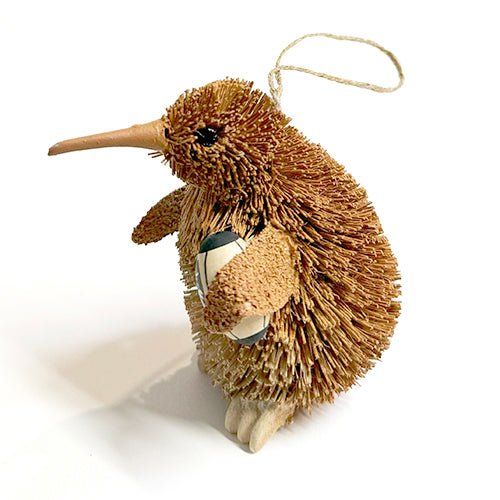 Cute Brush Kiwi Bird Xmas Ornament with Rugby Ball - ShopNZ