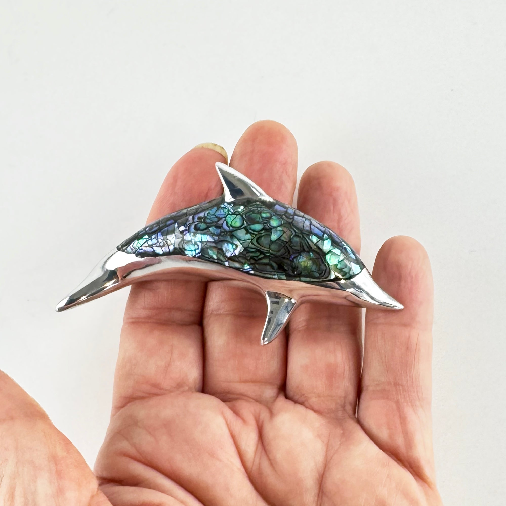 Cute Chrome and Paua Dolphin Ornament - ShopNZ