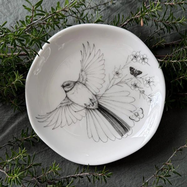 Cute Come Fly With Me Fantail Trinket Dish by Northland Artist Katy Hayward - ShopNZ