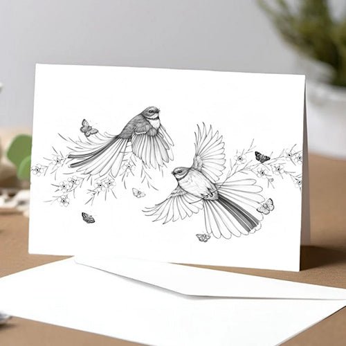 Cute NZ Fantail Piwakawaka Card - designed by Northland artist Katy Hayward - ShopNZ