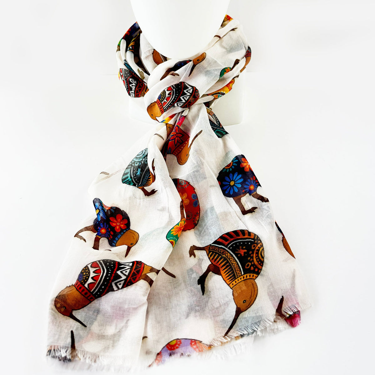 Cute NZ Kiwi Bird Scarf with Colourful Patchwork Style Print - ShopNZ