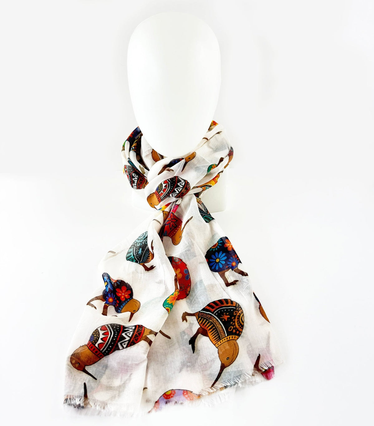 Cute NZ Kiwi Bird Scarf with Colourful Patchwork Style Print - ShopNZ