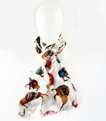 Cute NZ Kiwi Bird Scarf with Colourful Patchwork Style Print - ShopNZ