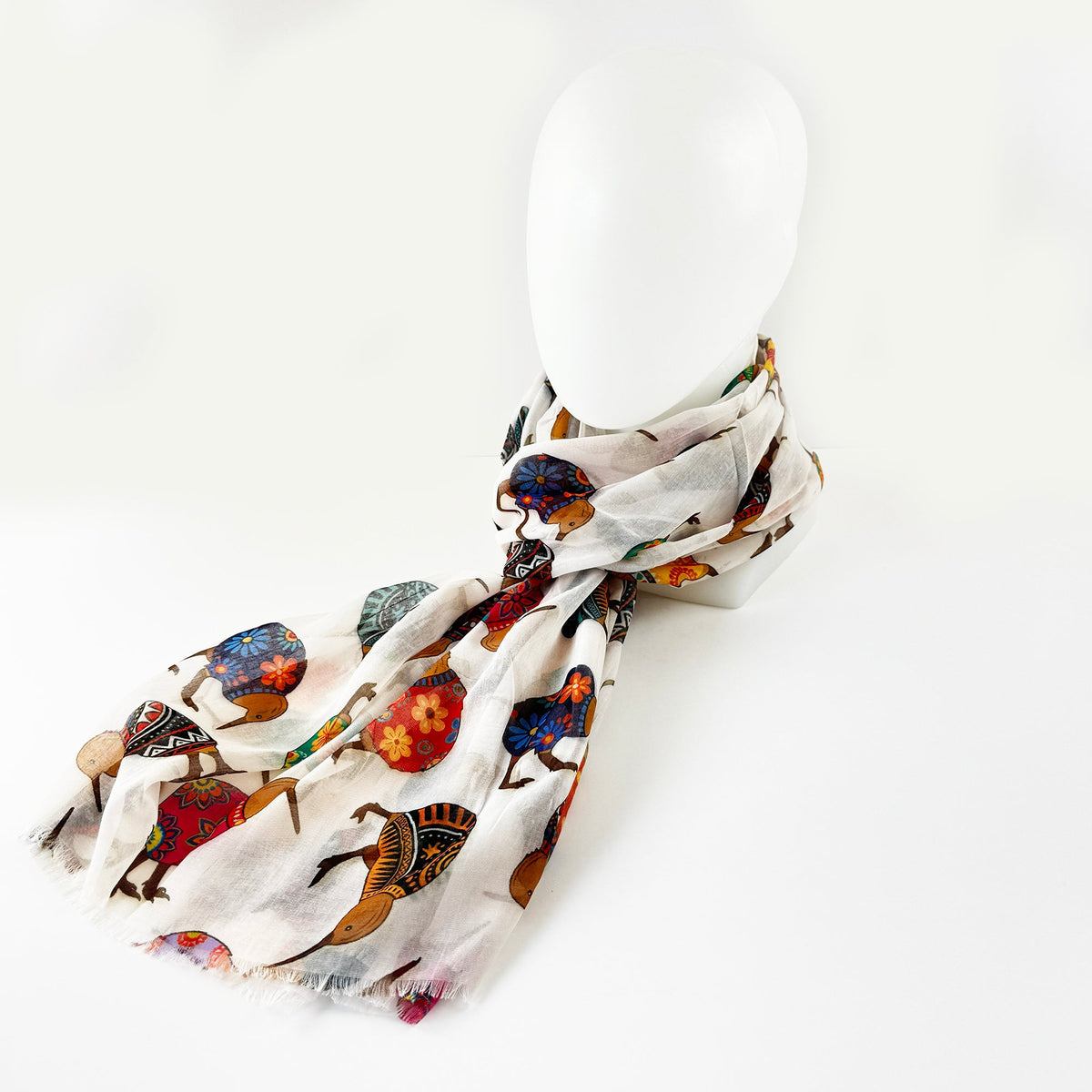 Cute NZ Kiwi Bird Scarf with Colourful Patchwork Style Print - ShopNZ
