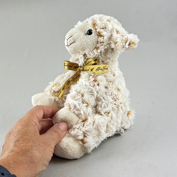 Cute NZ Souvenir Sitting Lamb Plush Toy with Curly Fur - ShopNZ