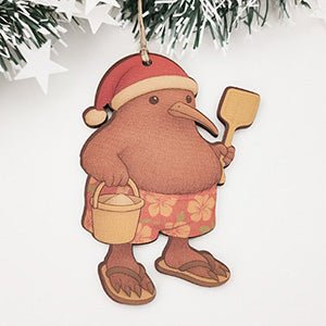 Cute Santa Kiwi with Bucket and Spade Christmas Ornament - ShopNZ