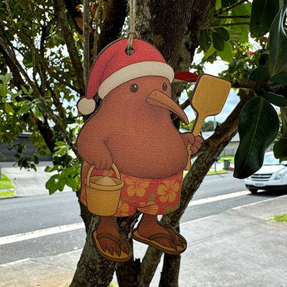 Cute Santa Kiwi with Bucket and Spade Christmas Ornament - ShopNZ