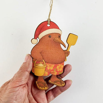 Cute Santa Kiwi with Bucket and Spade Christmas Ornament - ShopNZ