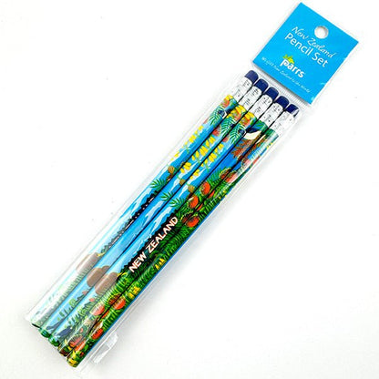 Cute Set of 5 Pencils with Native NZ Birds and Flowers Design - ShopNZ