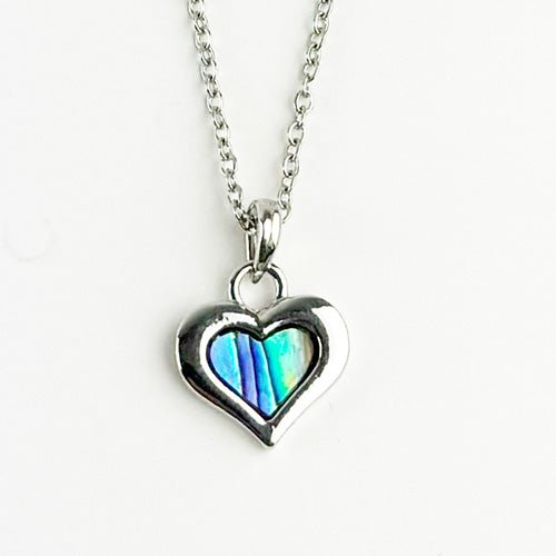 Cute Silver Paua Heart Necklace - ShopNZ