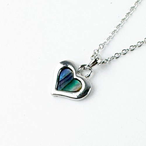 Cute Silver Paua Heart Necklace - ShopNZ