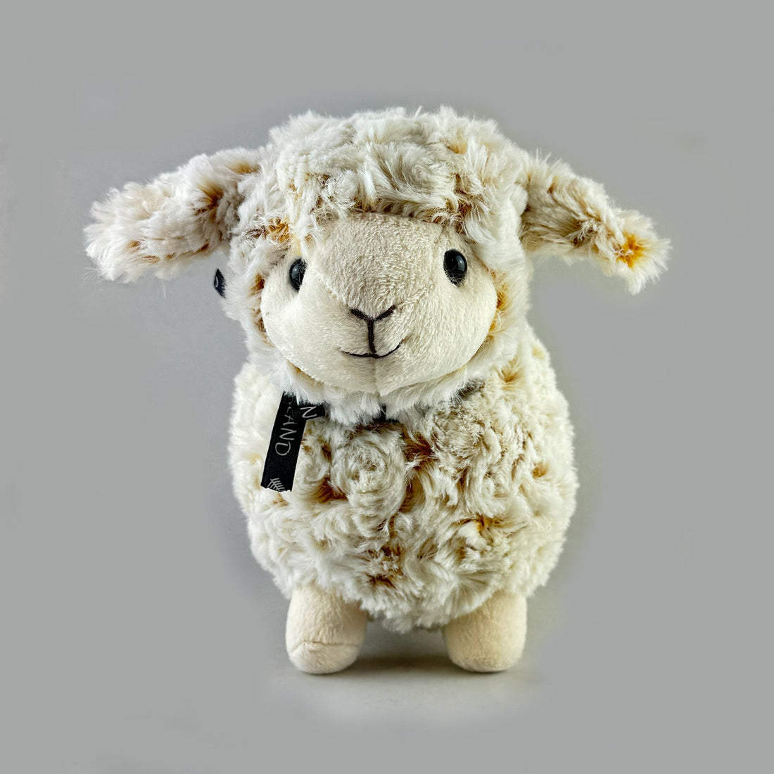 Cute Standing Sheep Soft Toy with Black Ribbon and Curly Fleece - ShopNZ