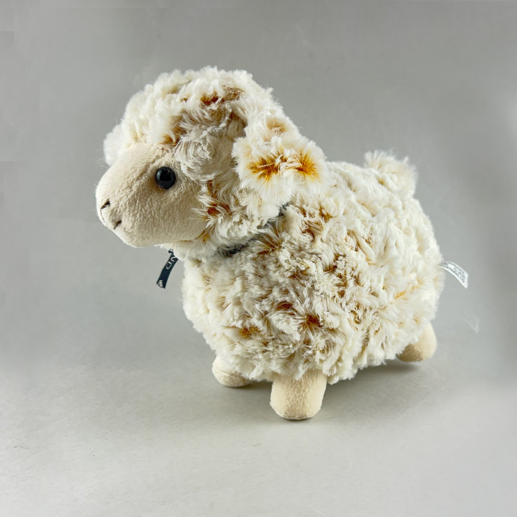 Cute Standing Sheep Soft Toy with Black Ribbon and Curly Fleece - ShopNZ
