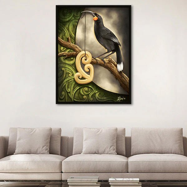Dave Sotogi Huia Bird Framed Canvas Print - ShopNZ
