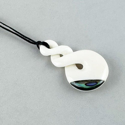 Double Twist Maori Bone Necklace with Paua Trim - ShopNZ