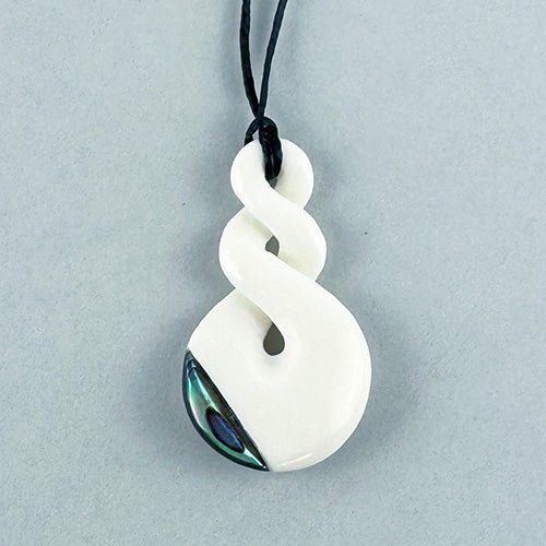 Double Twist Maori Bone Necklace with Paua Trim - ShopNZ