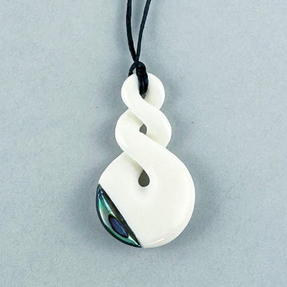 Double Twist Maori Bone Necklace with Paua Trim - ShopNZ