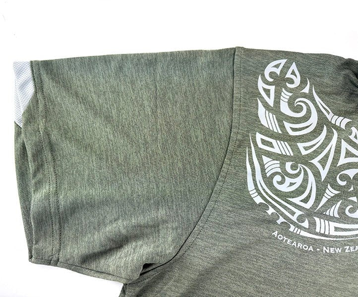 Dri - Fit Mens Aotearoa NZ Polo Shirt with Maori Shoulder Tattoo - ShopNZ