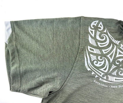 Dri - Fit Mens Aotearoa NZ Polo Shirt with Maori Shoulder Tattoo - ShopNZ