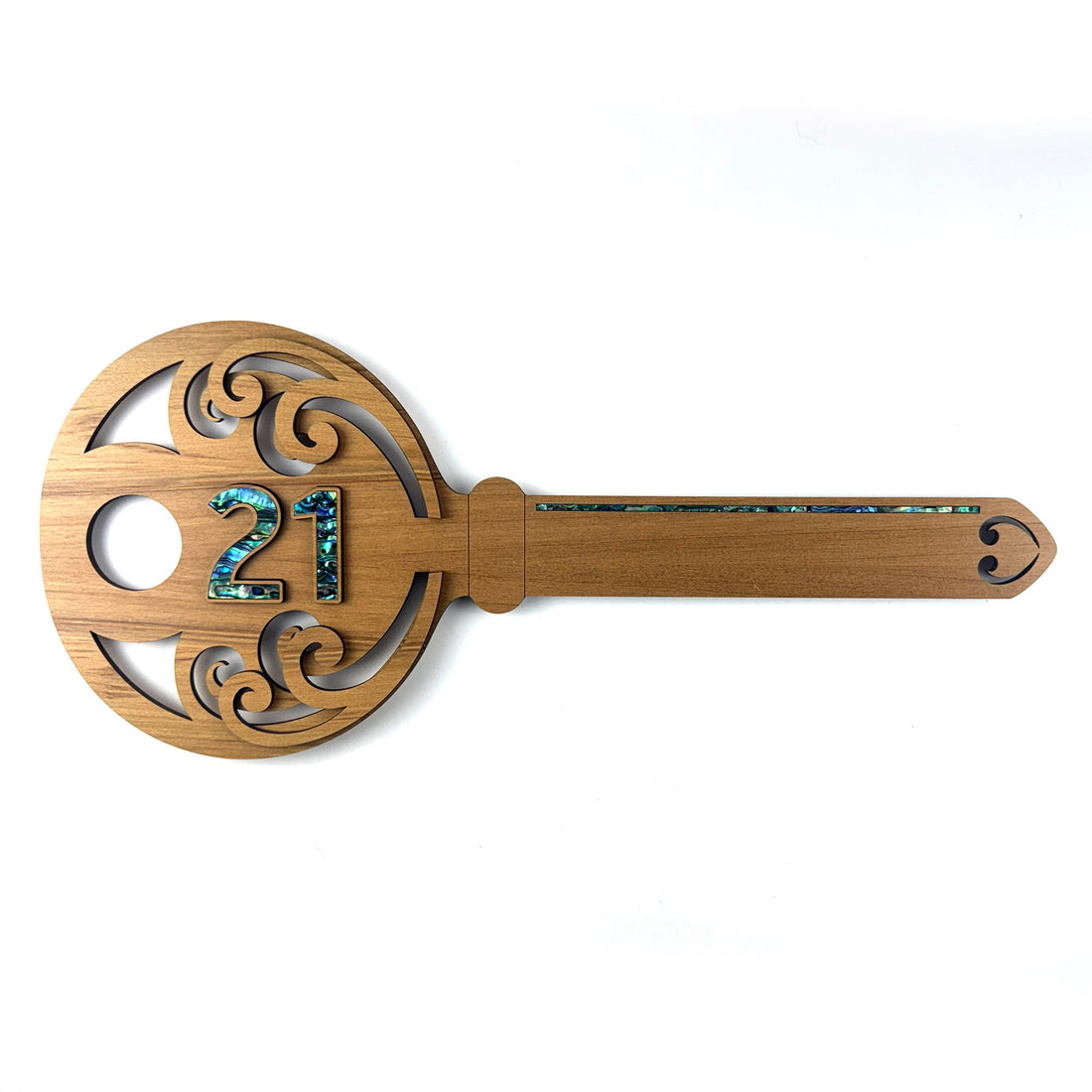 Elegant NZ Made Rimu and Paua 21st Key with Koru - ShopNZ