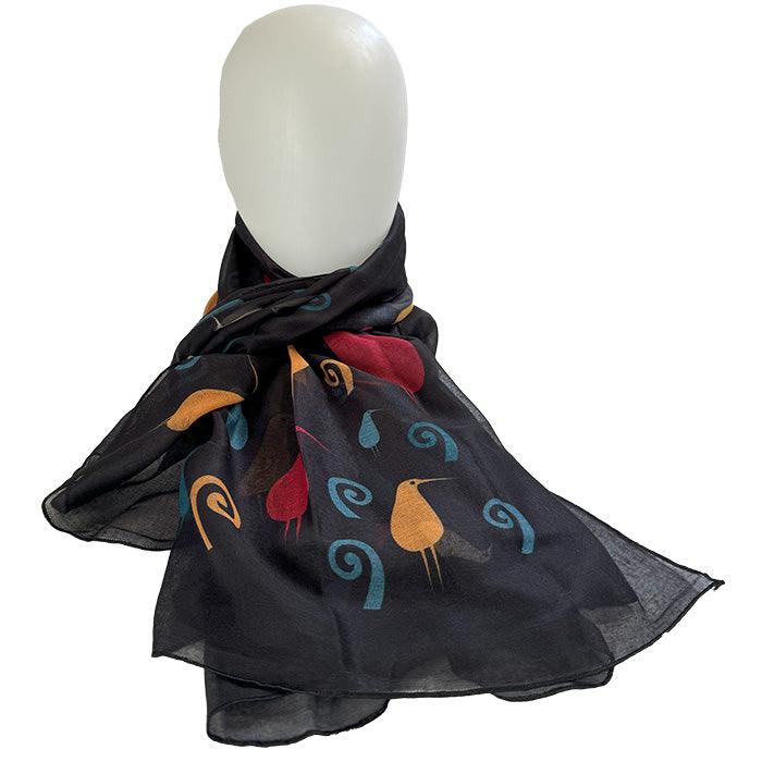 Elegant NZ Printed Kiwi Bird and Koru Scarf - ShopNZ