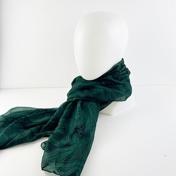 Forest Green Maori Tattoo Design Scarf or Sarong - ShopNZ