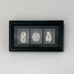 Framed Maori Bone Design Wall Art - Manaia Koru Matau - ShopNZ
