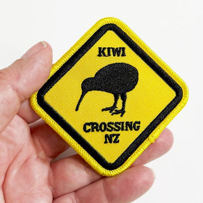 Fun Kiwi Crossing Road Sign Iron On Patch - ShopNZ
