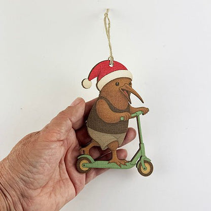 Fun Kiwi Santa on a Scooter Christmas Ornament - ShopNZ